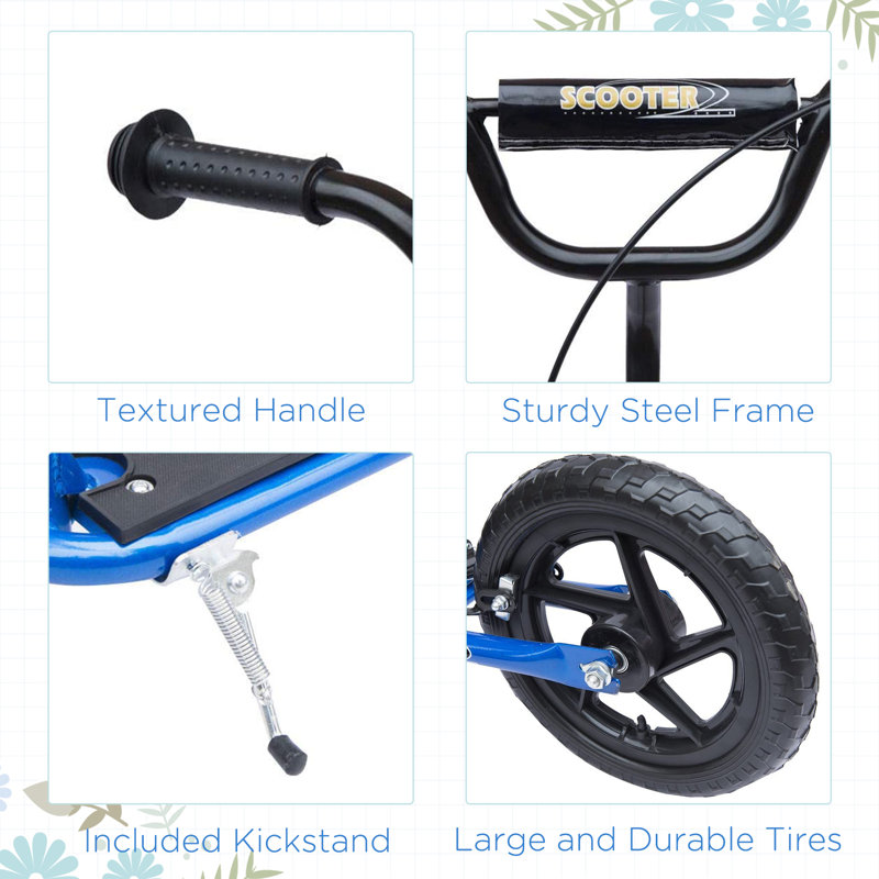 Blue Adjustable Height Kids Kick Scooter with Big Wheels