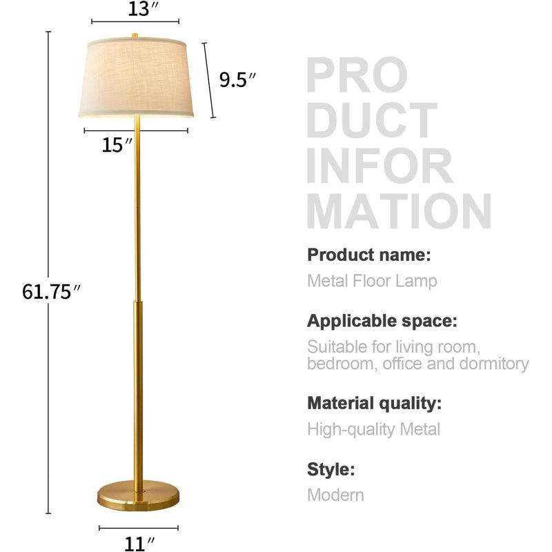 61.75" Gold Modern Floor Lamp with Linen Shade