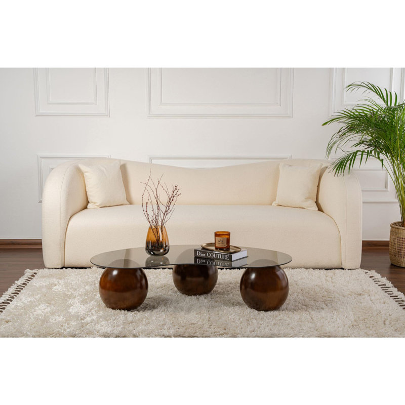 Chrisina Modern Coffee Table with 100% Tempered Glass Top, 47.2 x 11.8 x 27.6 inches | Durable Polyurethane Casting Legs | Stylish Walnut & Grey Finish | Perfect for Living Room or Office, Sleek and Contemporary Design