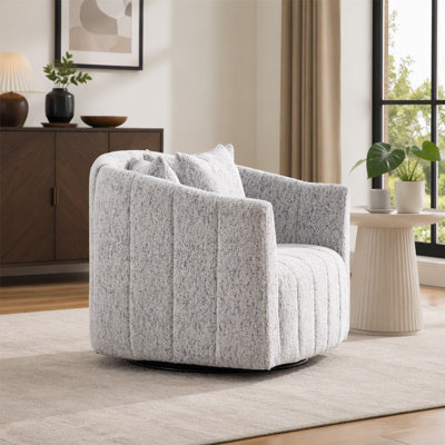 Fauteuil demi-tonneau pivotant à 360 ° de 39,2 po de hauteur, 3 coussins, forme de citrouille matelassée en chenille, noir et blanc, pour le salon / la chambre à coucher / le bureau / le salon.