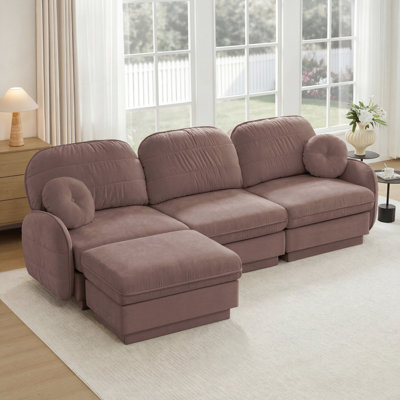 105 Inch Oversize Chenille L-Shaped Sofa With Movable Ottoman, Deep Seat, Exquisite Pillows, And Quilted Back Cushions For Living Room