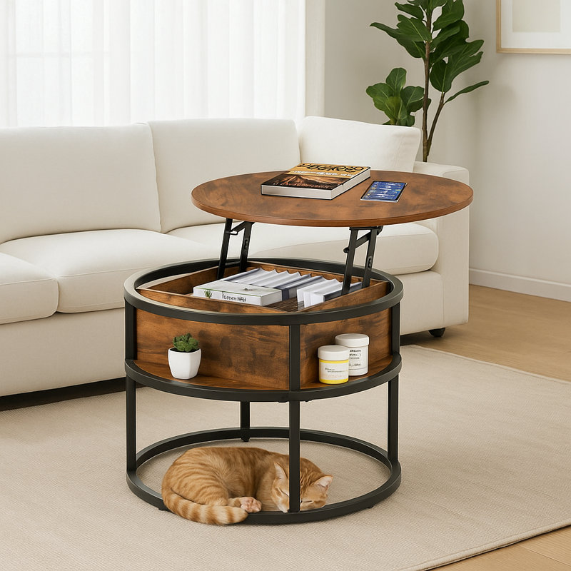 Lift Top Coffee Table with Storage, Brown, 62cm H x 60cm W x 60cm D