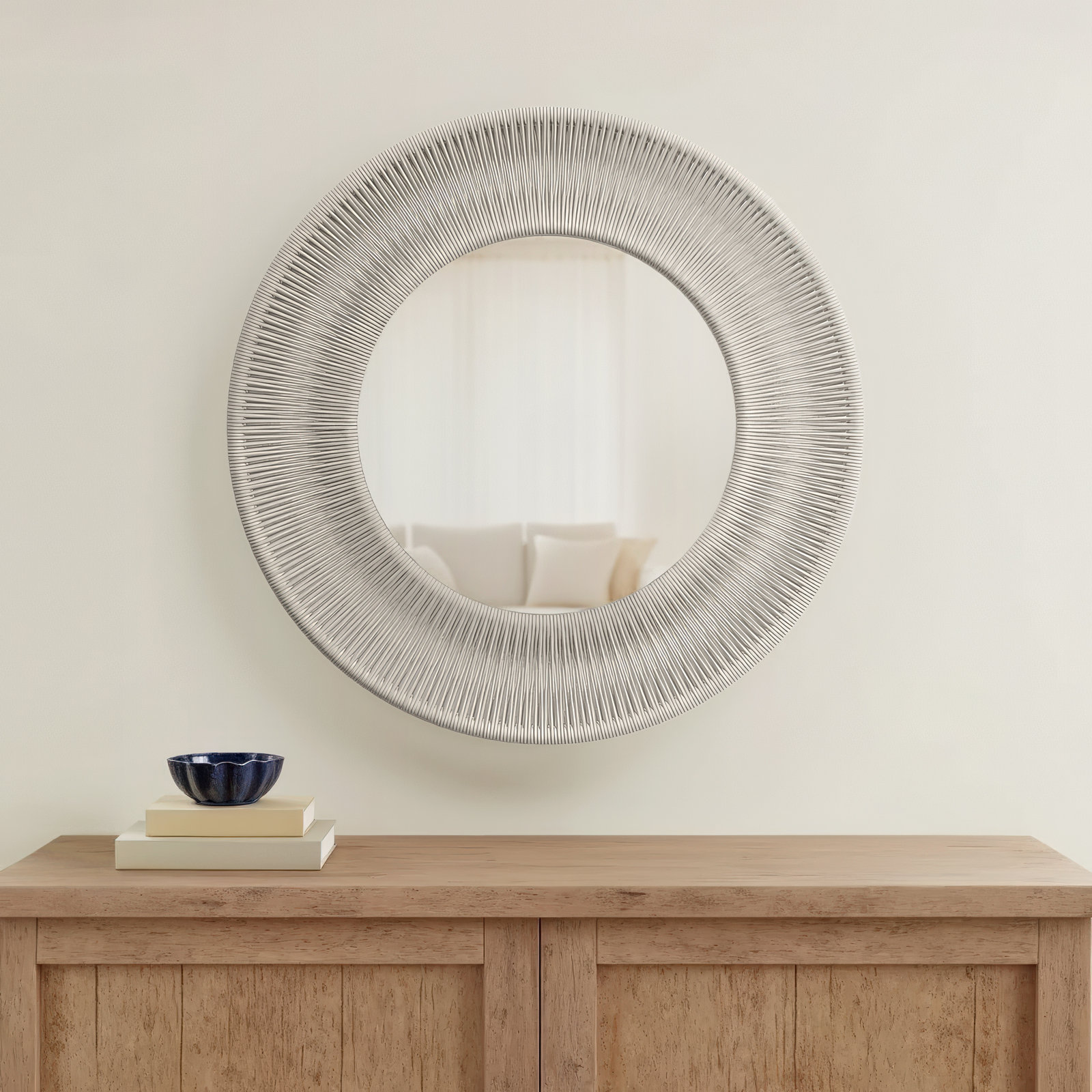 Carlen Rope Round Wall Mirror, 33" x 33", White