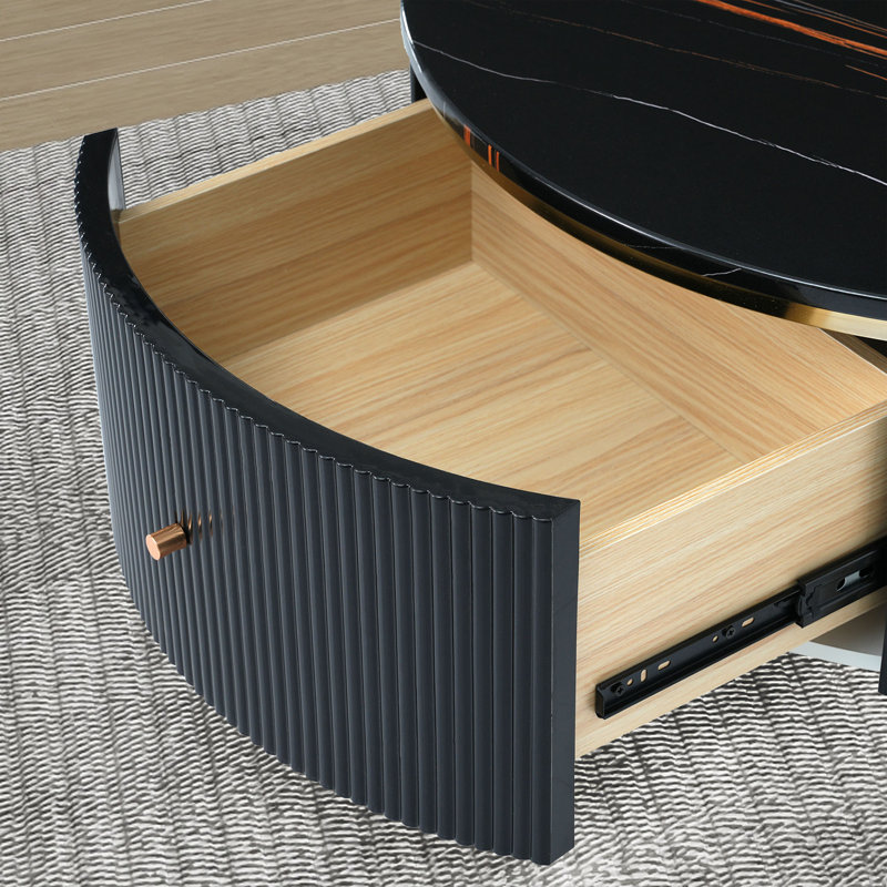 Round Coffee Table With 2 Drawers, Black