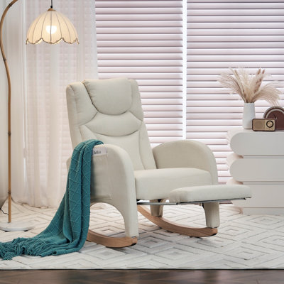 Chaise berçante en coton et lin avec repose-pieds réglable
