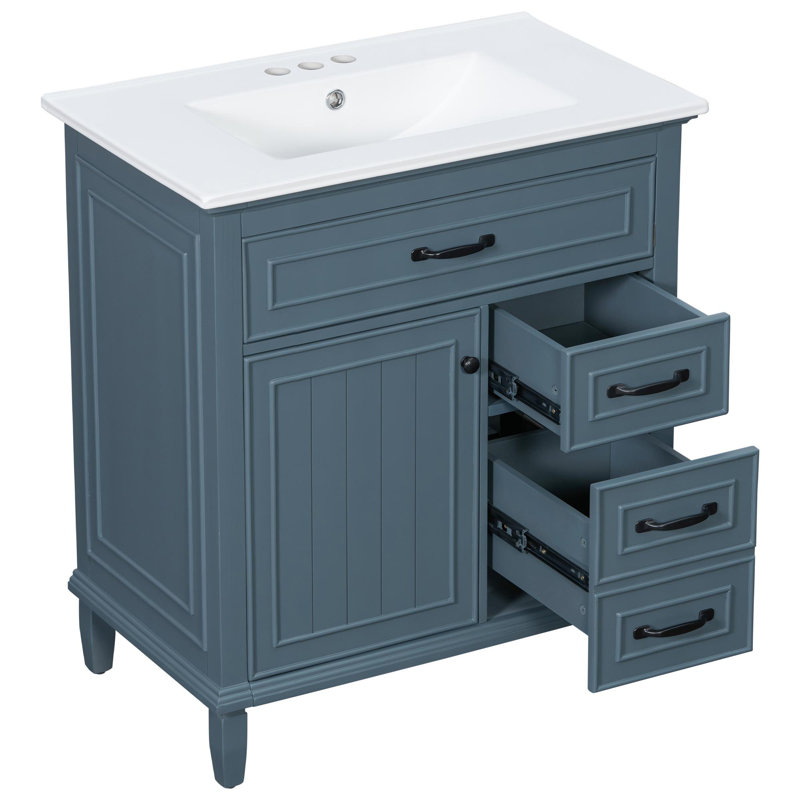 Meuble-lavabo de 30 pouces avec lavabo et rangement multifonctionnel, Bleu et noir, 30"