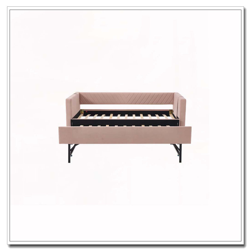 Upholstered Daybed with Trundle,USB Port ,Side Pockets, Pink
