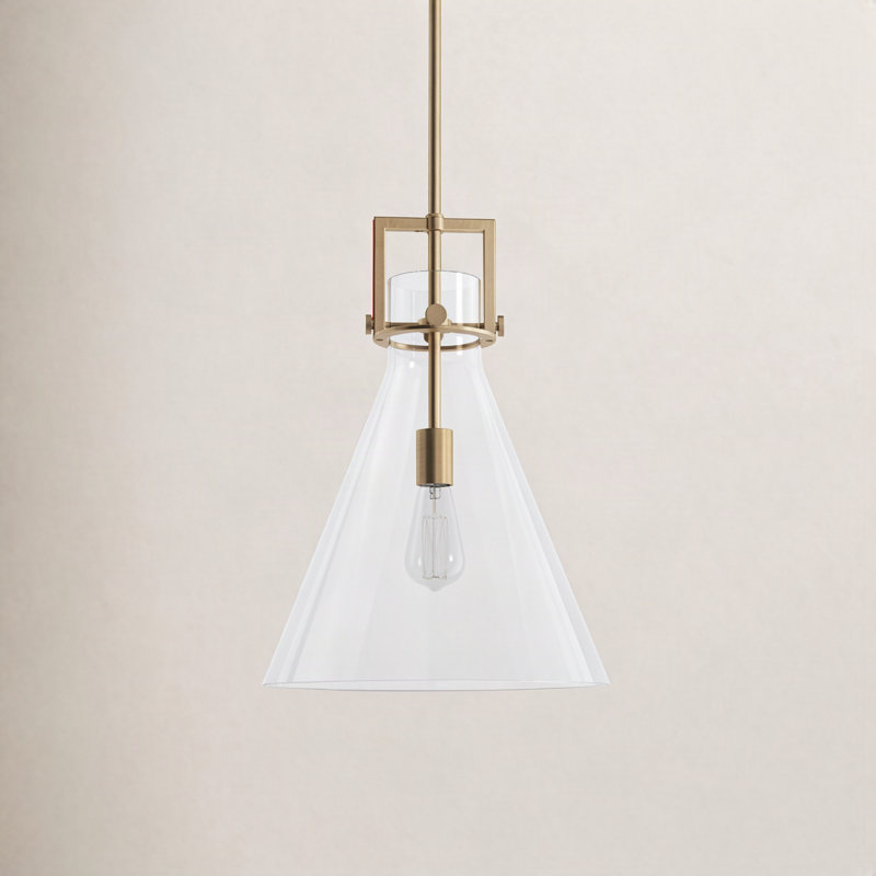 Luminaire suspendu avec tige 30 po Coterie, H 19,13 po x l 14 po x P 14 po, Transparent, Laiton brossé