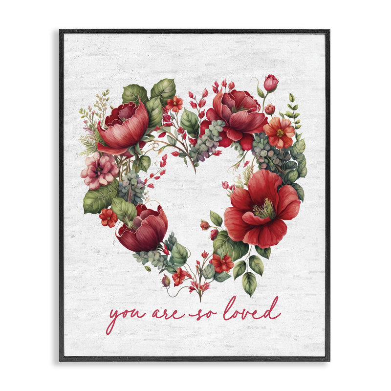 Couronne de cœur aimée, estampe numérique encadrée avec lettrage et doublure, Giclée encadrée noir minuit, H 14 po x l 11 po