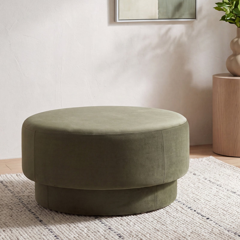 Table basse ronde avec repose-pieds rembourré avec repose-pieds à deux niveaux pour le salon, Simili cuir, Brun
