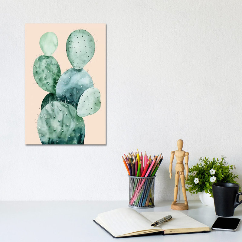 Cactus On Coral II by Grace Popp - Wrapped Canvas Painting, 30.48cm H x 20.32cm W x 1.91cm D