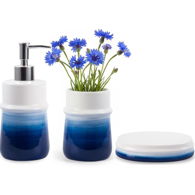 3-piece set of blue bathroom accessories