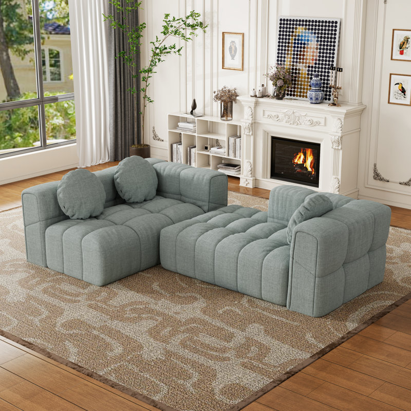 Canapé modulaire modulaire en chenille moderne, gris L 103 po, 3 coussins, H 26,68 po x l 65,16 po x P 102,58 po, Bleu gris