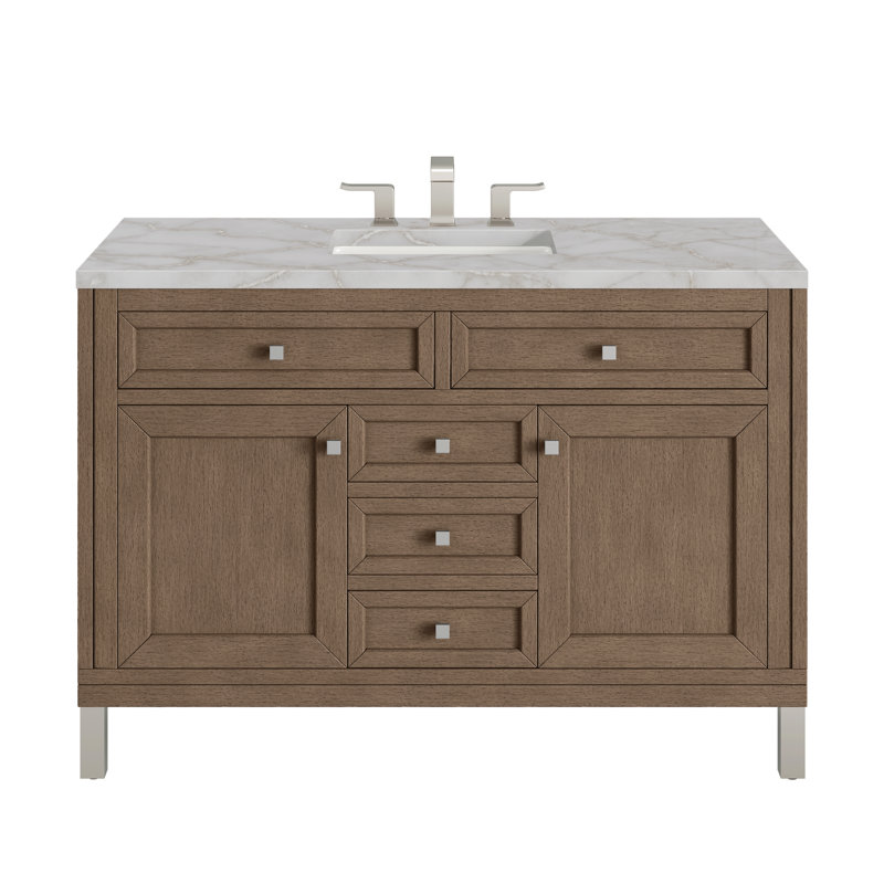 Chicago 48 in. Single Vanity, Walnut Whisper, Victorian Silver, 8" Widespread