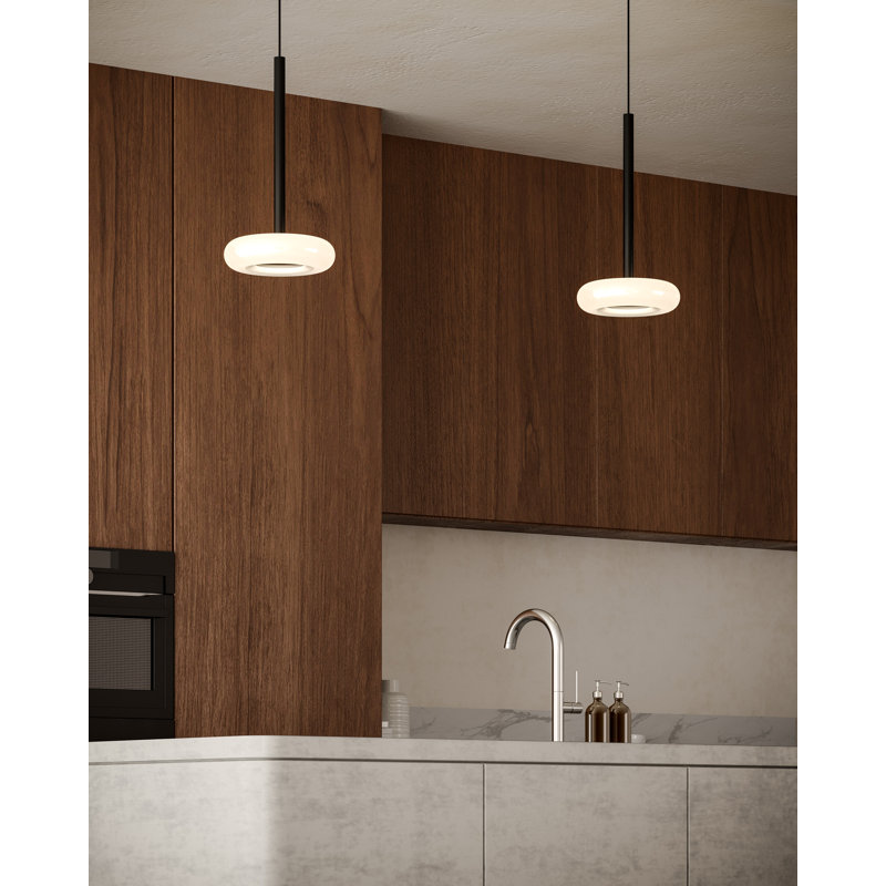 Stephord 1 - Light LED Pendant, White, Black, Frosted Glass