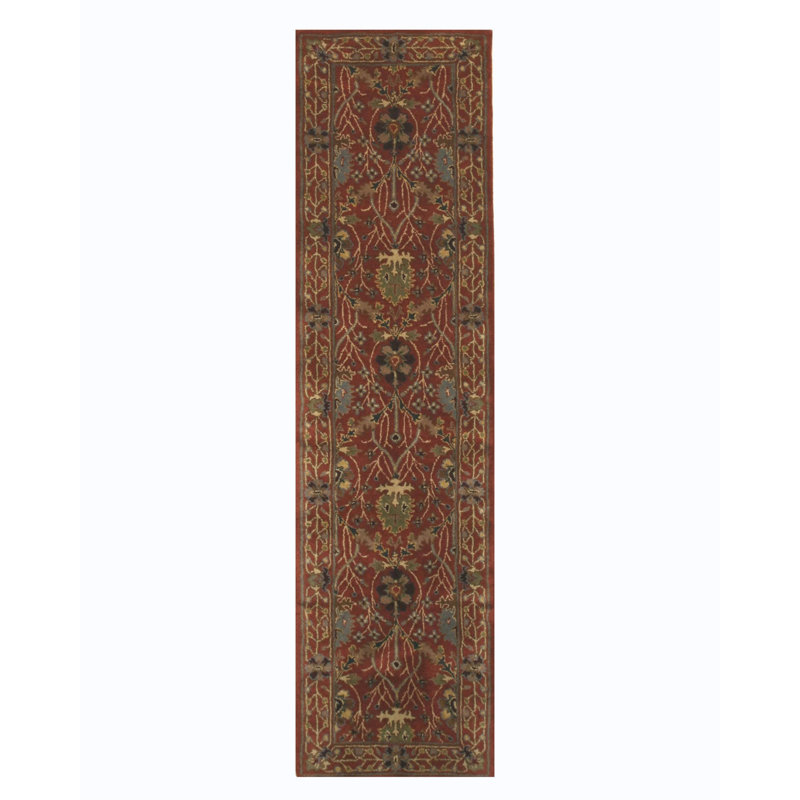 Hand Tufted Wool Floral Area Rug in Pink, 2'6 x 10'