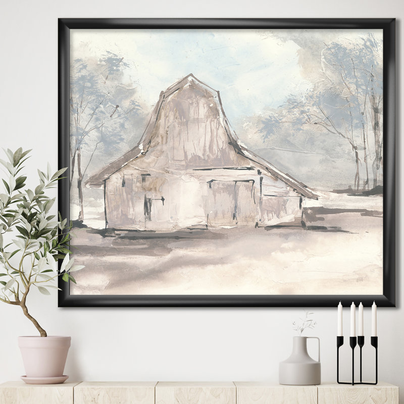 « campagne grange gray vi »-cadre photo sur toile, H 16 po x l 16 po x P 1 po, Cadre noir