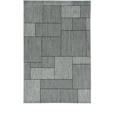 3'X4' Grey Machine Woven Uv Treated Geometric Blocks Indoor Outdoor Accent Rug