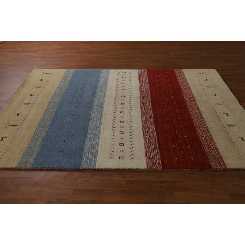 Striped Gabbeh Indian Area Rug 5x8