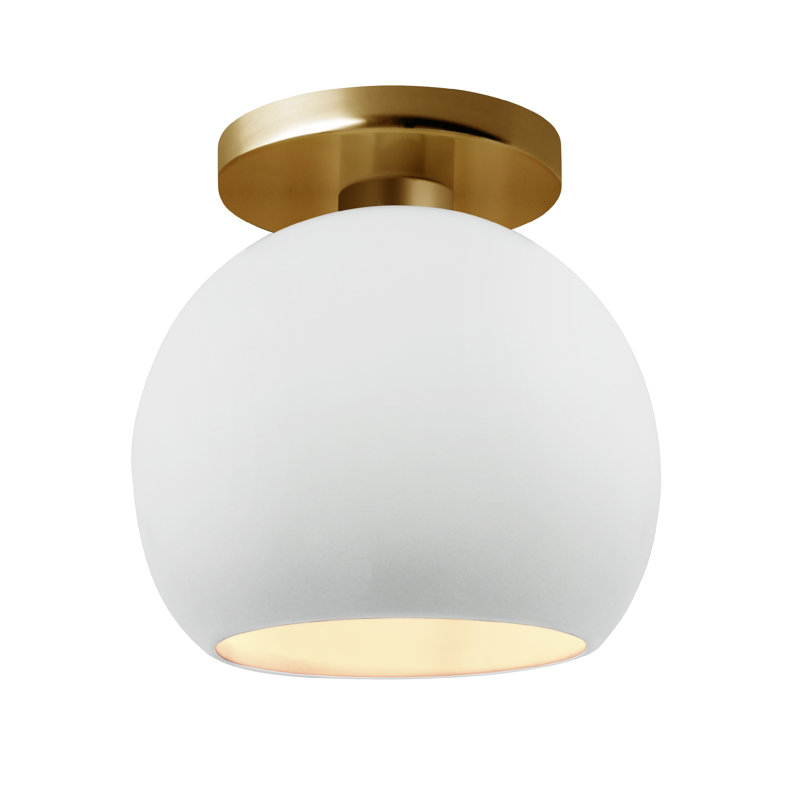 Radiance Ceramic Semi Flush Mount, 9" H x 10" W x 10" D, Brushed Brass, Gloss White/Gloss White