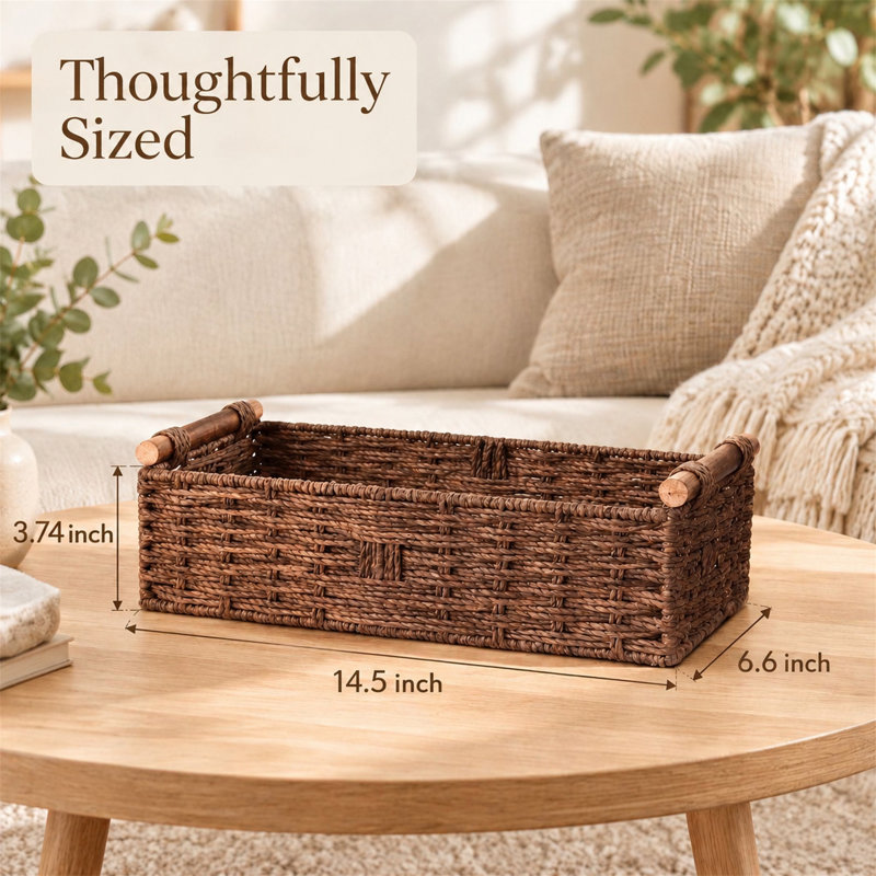 Panier de rangement en corde de papier tressée avec poignée, panier décoratif pour réservoir de toilette, petit panier brun pour salle de bain et décoration intérieure