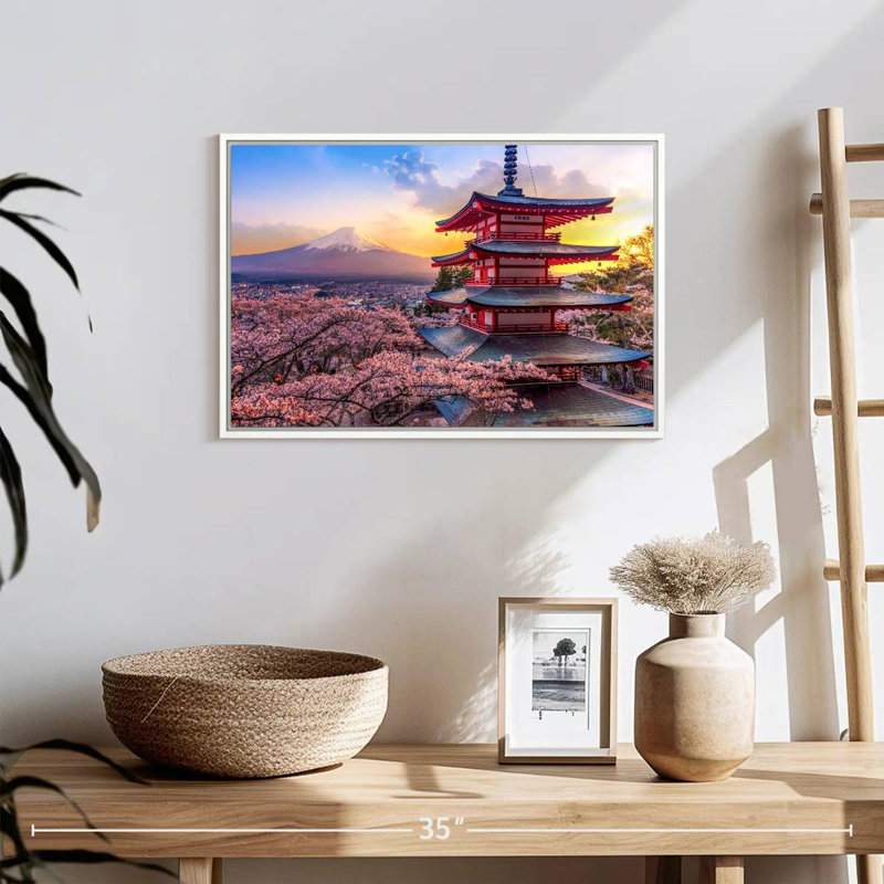 Sakura In Fujiyoshida, Floating Frame White, 19" X 13"