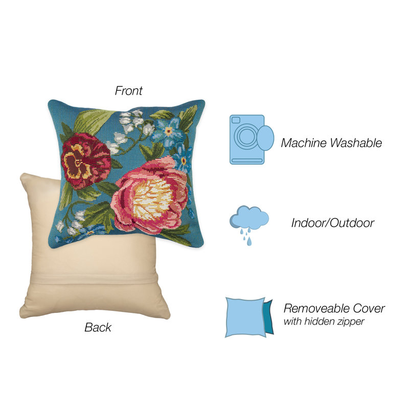 Aqua Floral Square Indoor/Outdoor Throw Pillow