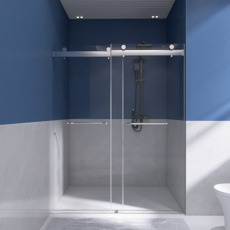 Porte de douche coulissante sans cadre 60 po x 76 po en nickel brossé