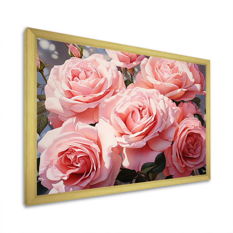 Minimalisme, roses roses, rêve, H 12 po x l 20 po x P 1 po, Cadre doré simple
