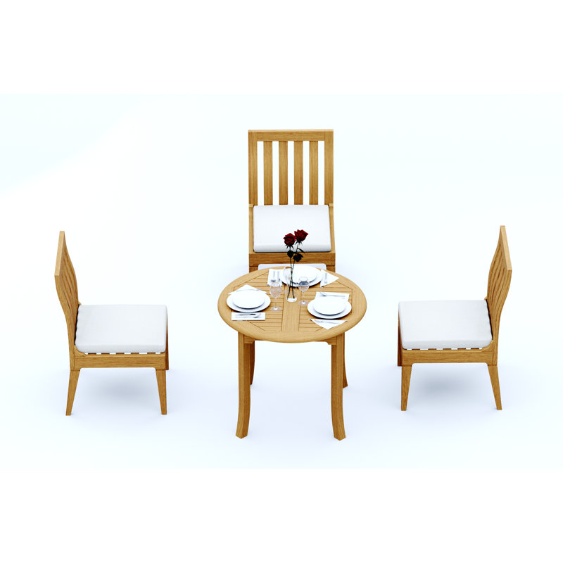 3 Seats 4 Pcs Grade-A Teak Wood Dining Set: 36" Round Table And 3 Caranas Arm Chairs #11Ca0703, 31" H x 83" W x 40" D, 3