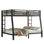 Lit double superposé au-dessus de grand lit double en métal pour adolescents et adultes, peu encombrant, sans bruit de sommier, noir