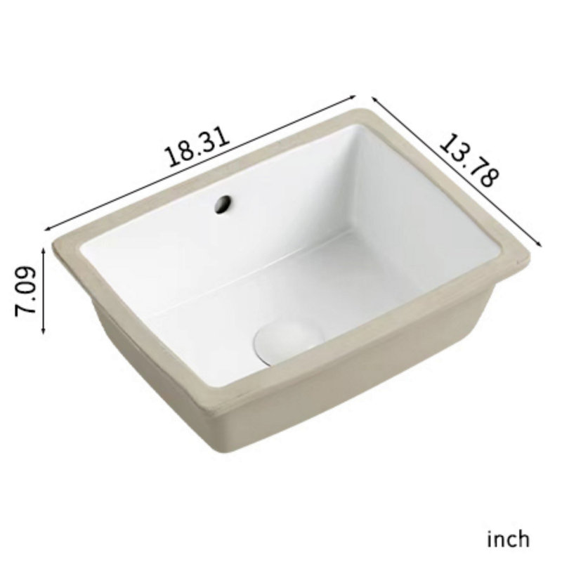 Undermount Bathroom Sink, Rectangle Ceramic Sink With Overflow
