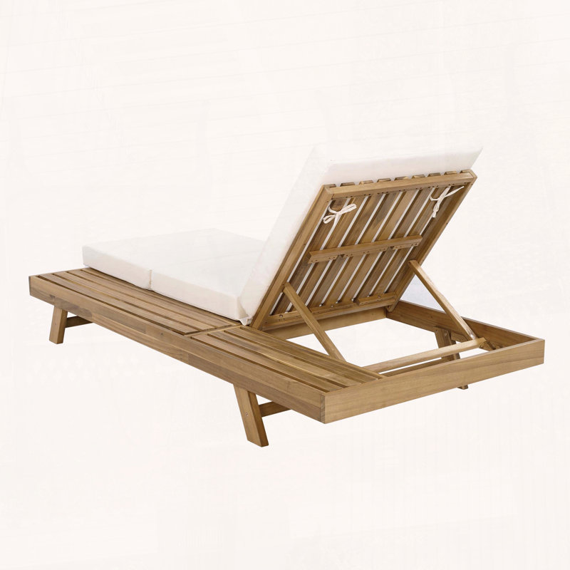 Chaise longue, fauteuil inclinable d'extérieur en bois d'acacia avec coussin triple résistant à l'eau, Teck clair