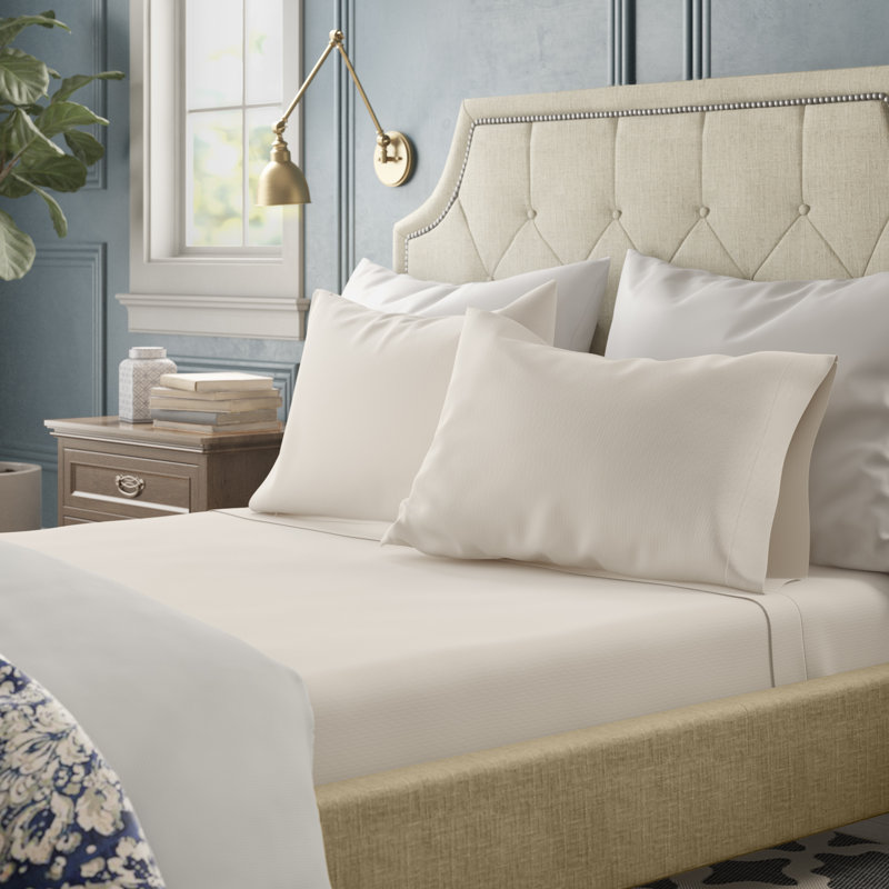 Ensemble de draps Frazier, Coquille d'œuf, Ensemble de draps pour très grand lit avec 2 taie
