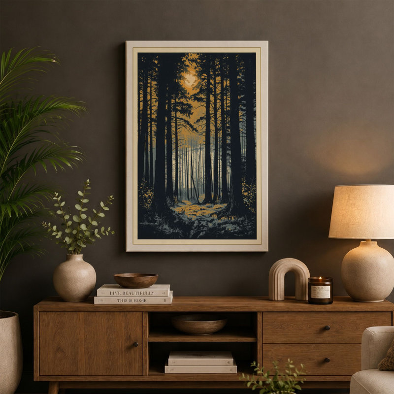 Forest Path to Light Japandi - Wrapped Canvas, 18x12 - 45.7 x 30.5 cm, Terracotta Border