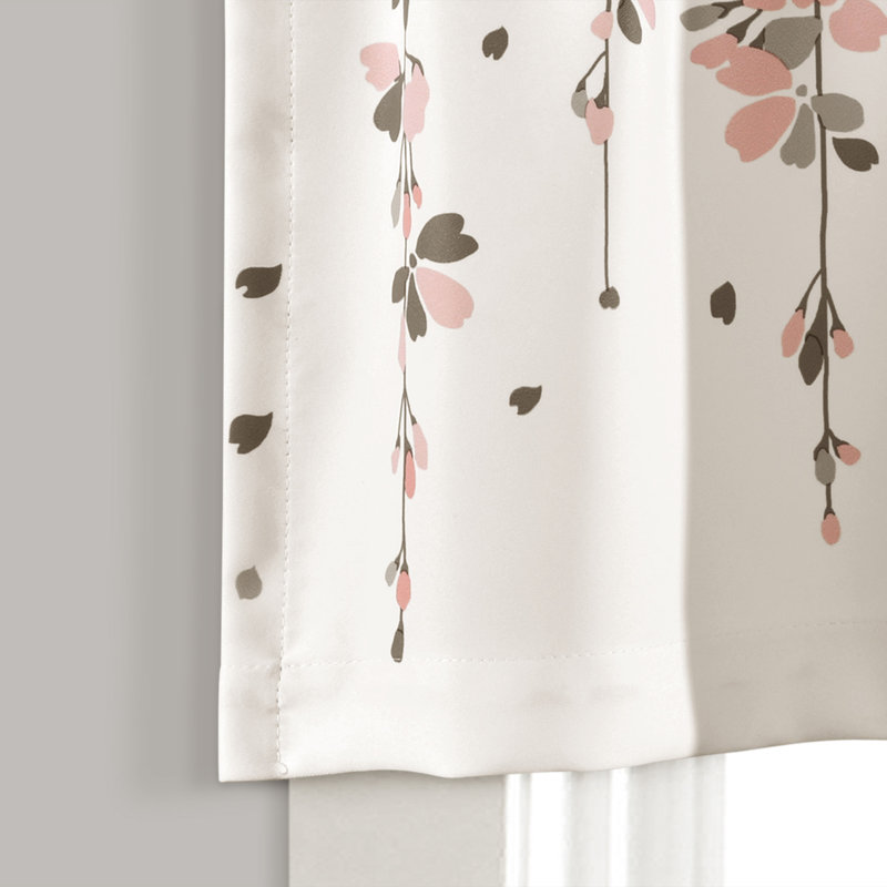 Blush and Gray Floral Rod Pocket Valance
