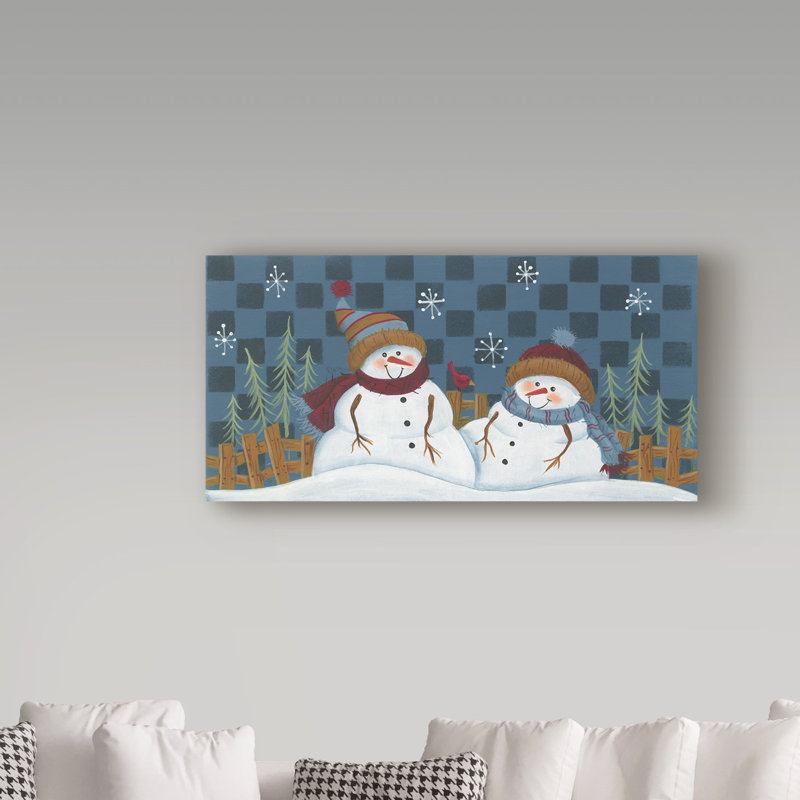 « snow bonhommes on checkers », art sur toile, H 10 po x l 19 po x P 2 po