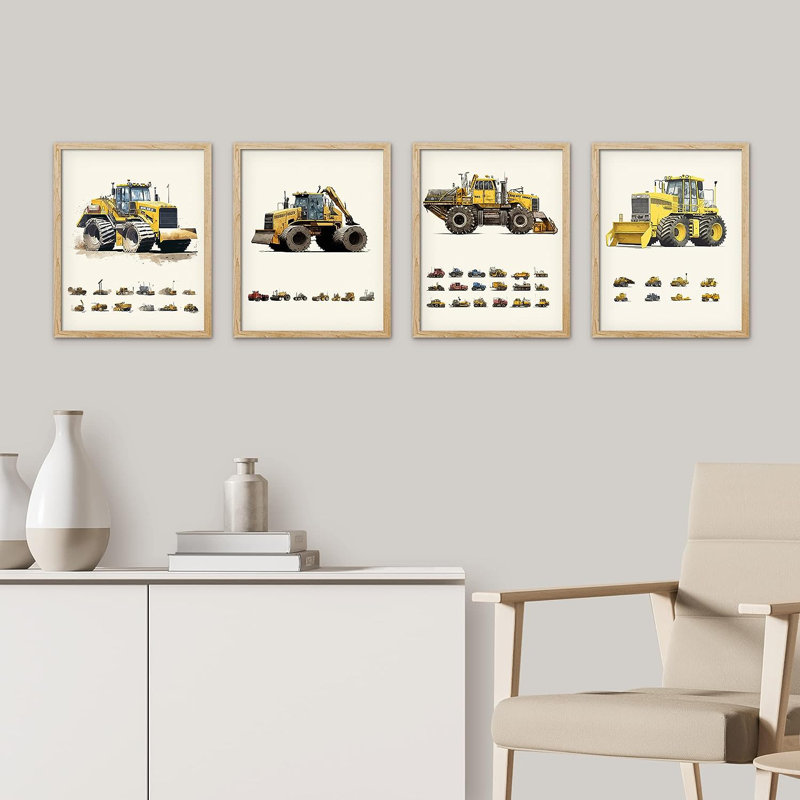 «Kids Tractor Trailer Truck Collage», impression encadrée de 4 pièces, H 16 po x l 12 po x P 1 po, Encadré naturel