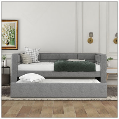Twin Size Daybed With Trundle, Upholstered Daybed With Padded Back