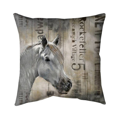 Rustic white horse - 20"x20" Outdoors Throw pillow - Spun poly - Print on demand
