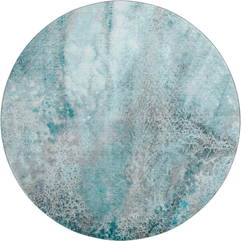 Premium Machine Washable Cerrito AMF505 Teal Rug, Round 8'