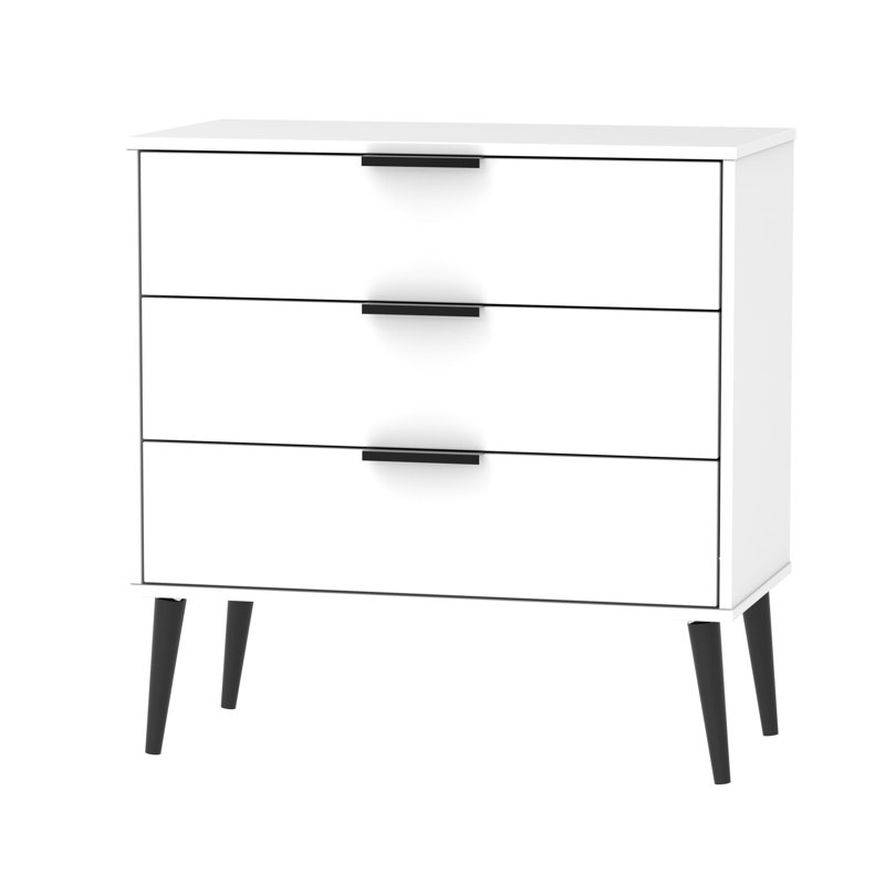 Fully Assembled Euart 3 Drawer Chest, White Matt/Black