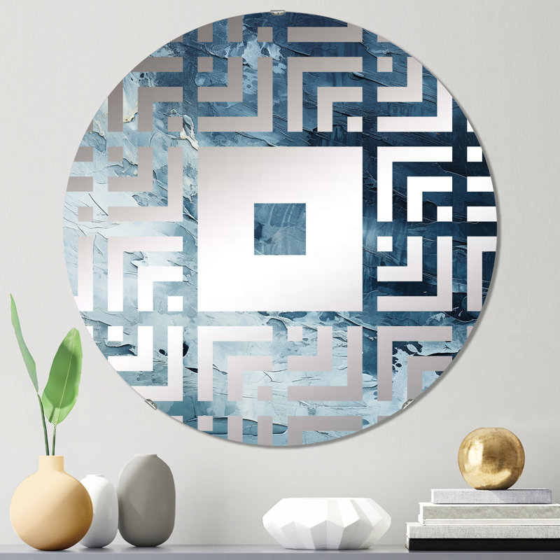 Miroir mural carré blanc et bleu Abstract Fight II, 31,4 po x 31,4 po