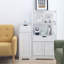 Grande armoire de rangement moderne pour salle de bain - Organisateur autoportant en bois avec 2 tablettes ouvertes, 1 tiroir et 2 portes