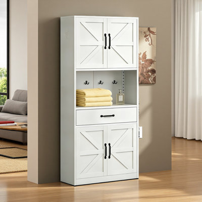Armoire de rangement pour garde-manger de 70,9 po de hauteur avec grand comptoir, tablettes réglables, tiroirs et crochets