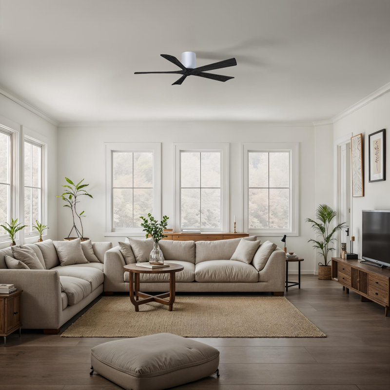 Ventilateur à pales encastré 5 pales Irene, Blanc brillant, Noir mat, 52"