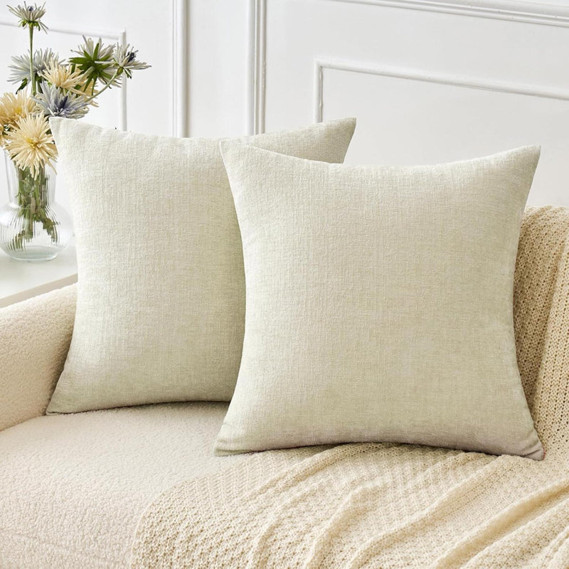Pack Of 2  Throw Pillow Covers  Soft Chenille Pillow Covers For Sofa Living Room Couch Solid Dyed Cases, Cream