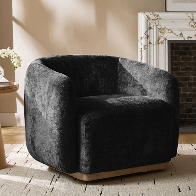 Berklie 35"W Modern Boucle Chenille Swivel Armchair with Solid Wood Base by Hokku Designs
