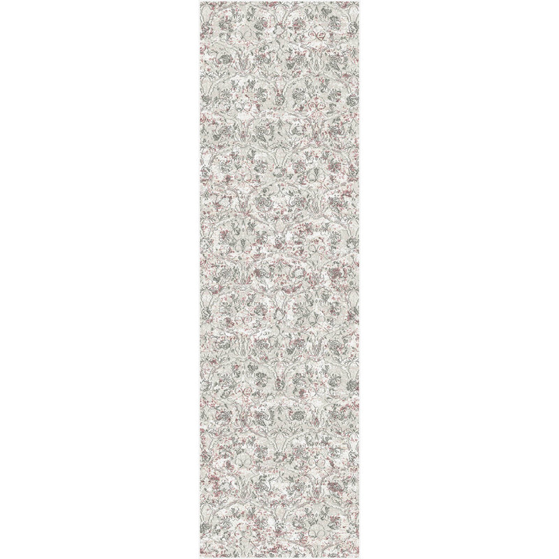 Beige floral beige/Tapis décoratif grise Karlee, Tapis de couloir 2 pi 2 po x 7 pi 7 po