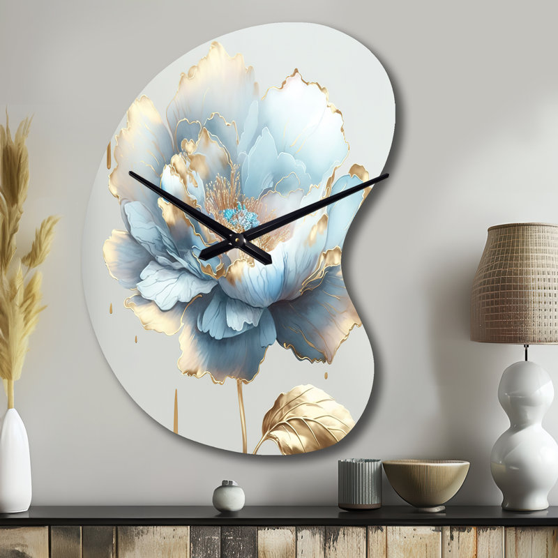 Horloge murale en métal Chic Blue Blooming Flower II, Grand